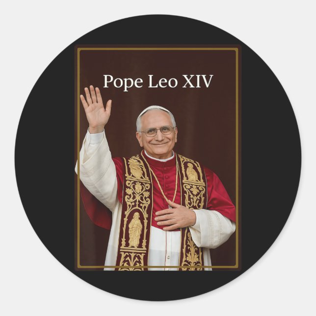 Pegatina Redonda León Xiv - Dios bendiga al Papa León Xiv (Anverso)