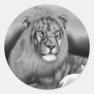 Pegatina Redonda León y el cordero