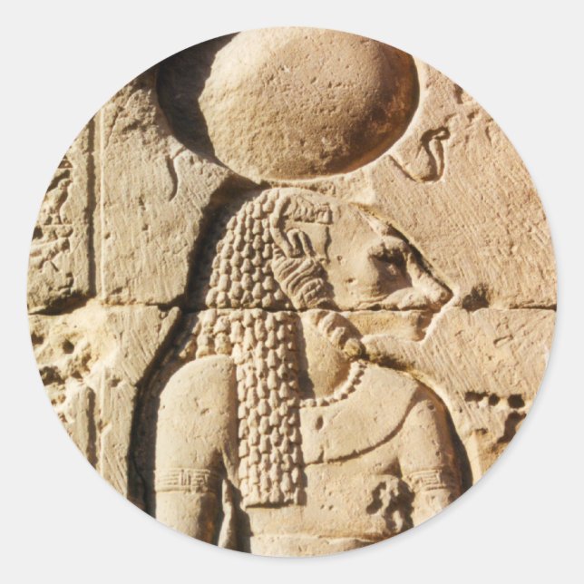 Pegatina Redonda Leona de Sekhmet jeroglífica (Anverso)