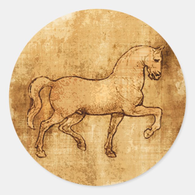 Pegatina Redonda Leonardo Da Vinci Horse Art (Anverso)