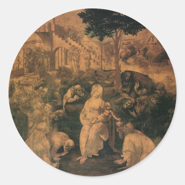 Pegatina Redonda Leonardo da Vinci La Adoración del Magi (Anverso)