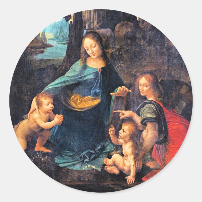 Pegatina Redonda Leonardo da Vinci - La Virgen de las Rocas (Anverso)