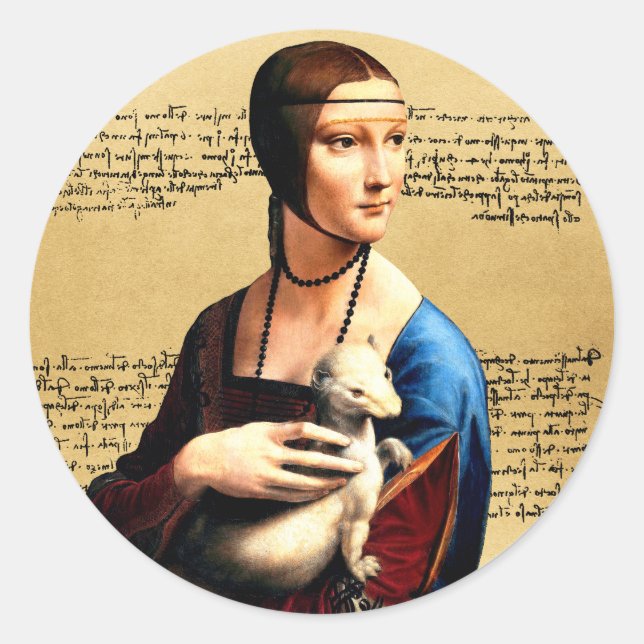 Pegatina Redonda Leonardo da Vinci Lady con Ermine (Anverso)