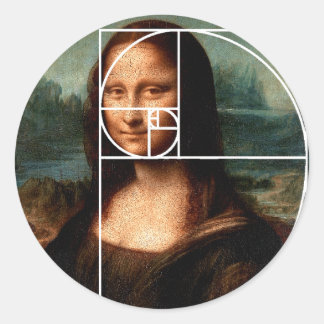 Pegatina Redonda Leonardo da Vinci Mona Lisa Fibonacci Sequence