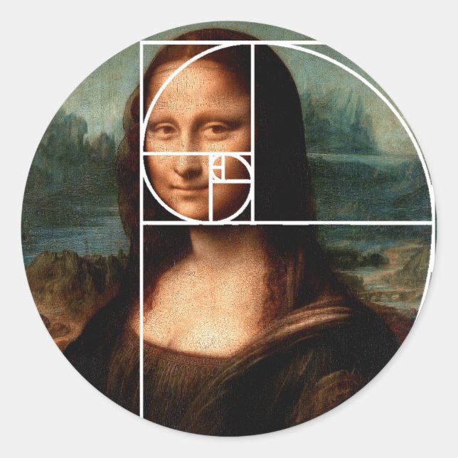 Pegatina Redonda Leonardo da Vinci Mona Lisa Fibonacci Sequence (Anverso)