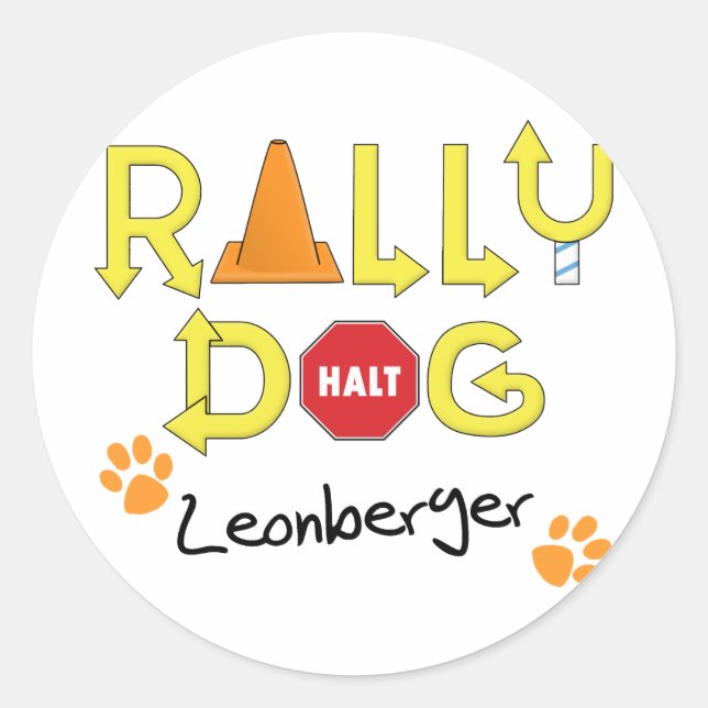 Pegatina Redonda Leonberger Rally Dog (Anverso)