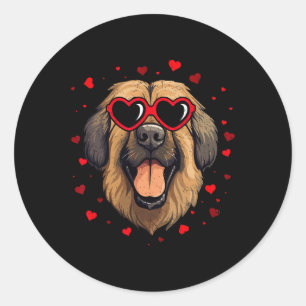Pegatina Redonda Leonberger Valentine Heart Cute Dog Amantes