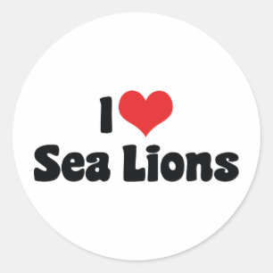 Pegatina Redonda Leones marinos Me Encanta Corazón