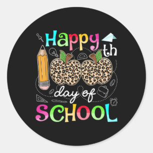 Pegatina Redonda Leopard 100 Días De Estudiante Escolar 100 Días