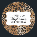 Pegatina Redonda Leopard Animal Print Kids Birthday Fiesta<br><div class="desc">Pegatinas fiestas de cumpleaños de leopardo animal imprimen niños.</div>