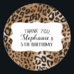 Pegatina Redonda Leopard Animal Print Kids Birthday Fiesta<br><div class="desc">Pegatinas fiestas de cumpleaños de leopardo animal imprimen niños.</div>