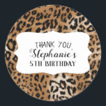 Pegatina Redonda Leopard Animal Print Kids Birthday Fiesta<br><div class="desc">Pegatinas fiestas de cumpleaños de leopardo animal imprimen niños.</div>