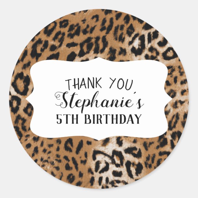 Pegatina Redonda Leopard Animal Print Kids Birthday Fiesta (Anverso)