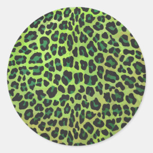 Pegatina Redonda Leopard Black and Green Print