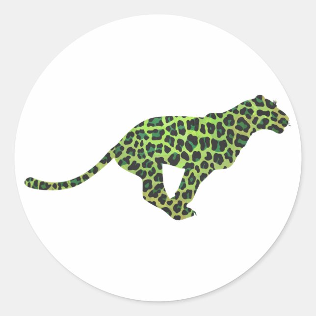 Pegatina Redonda Leopard Black and Green Silhouette (Anverso)