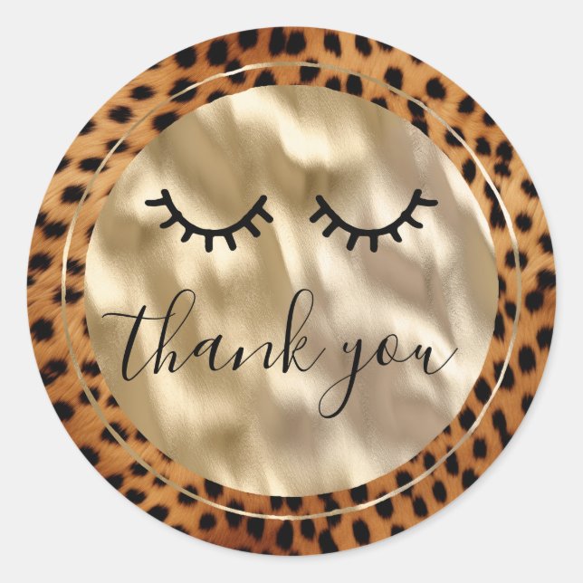 Pegatina Redonda Leopard Black Eyelashes Gracias (Anverso)