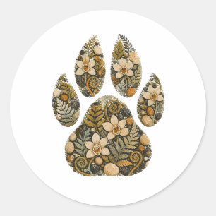 Pegatina Redonda Leopard Botanical Footprint Nature Sticker