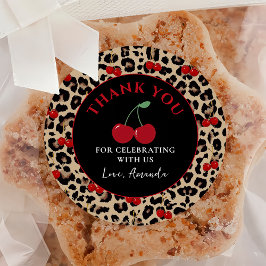 Pegatina Redonda Leopard Cheetah Cherry Birthday Sticker