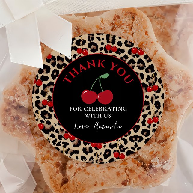Pegatina Redonda Leopard Cheetah Cherry Birthday Sticker (Subido por el creador)