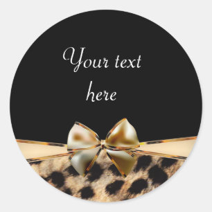 Pegatina Redonda Leopard Cheetah Print Bow Birthday Party Pegatinas