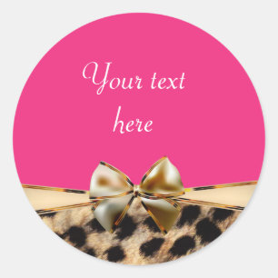 Pegatina Redonda Leopard Cheetah Print Bow Pegatinas Fiestas rosado