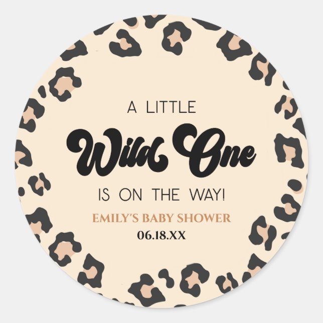 Pegatina Redonda Leopard Cheetah Print Wild One Baby Shower (Anverso)
