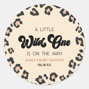 Pegatina Redonda Leopard Cheetah Print Wild One Baby Shower