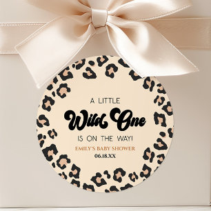 Pegatina Redonda Leopard Cheetah Print Wild One Baby Shower