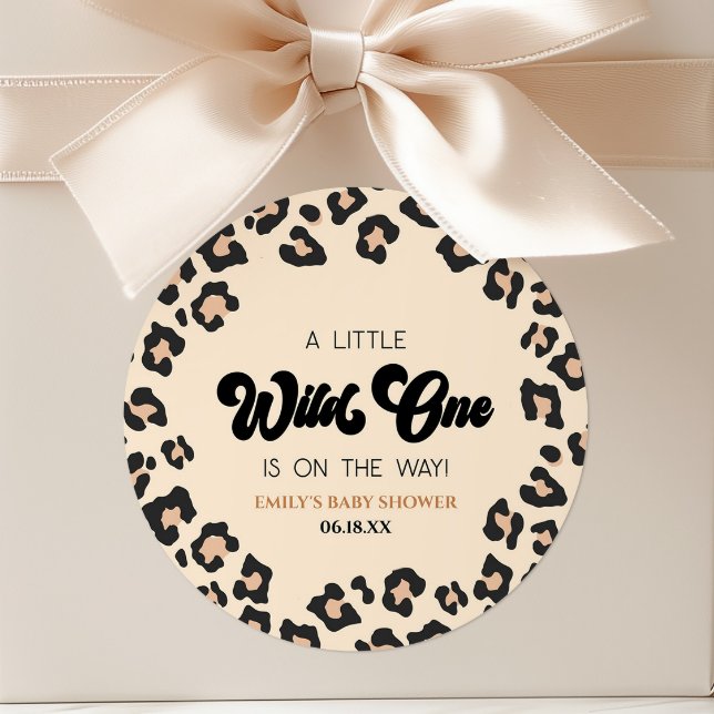 Pegatina Redonda Leopard Cheetah Print Wild One Baby Shower (Subido por el creador)
