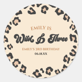 Pegatina Redonda Leopard Cheetah Wild & Three Birthday Fiesta