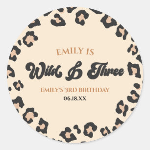 Pegatina Redonda Leopard Cheetah Wild & Three Birthday Fiesta