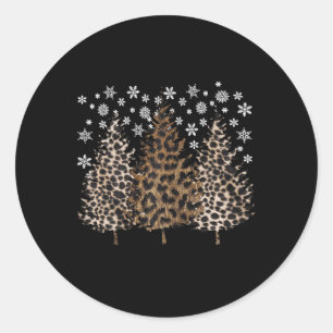 Pegatina Redonda Leopard Christmas Tree Xmas Vacuna de nieve copo d