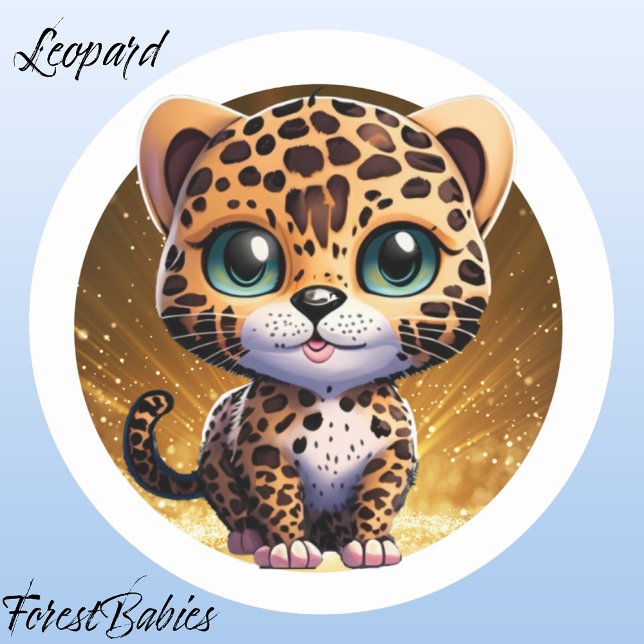 Pegatina Redonda Leopard 🐆 Cute Wild Kitten Safari Animal Gráfico (Leopard, ForestBabies Classic Round Sticker)