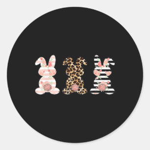 Pegatina Redonda Leopard Easter Bunny Rabbit Trio Cute Easter
