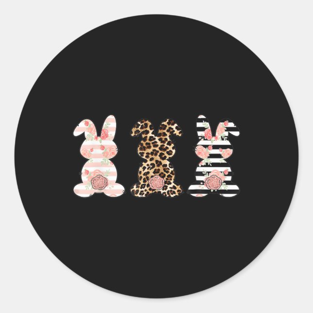 Pegatina Redonda Leopard Easter Bunny Rabbit Trio Cute Easter (Anverso)