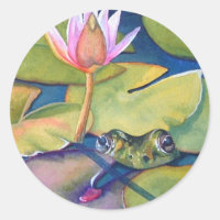 Leopard Frog Lily Pads Lotus Flor Watercolor Art