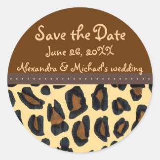 Pegatina Redonda Leopard Fur Save the Date