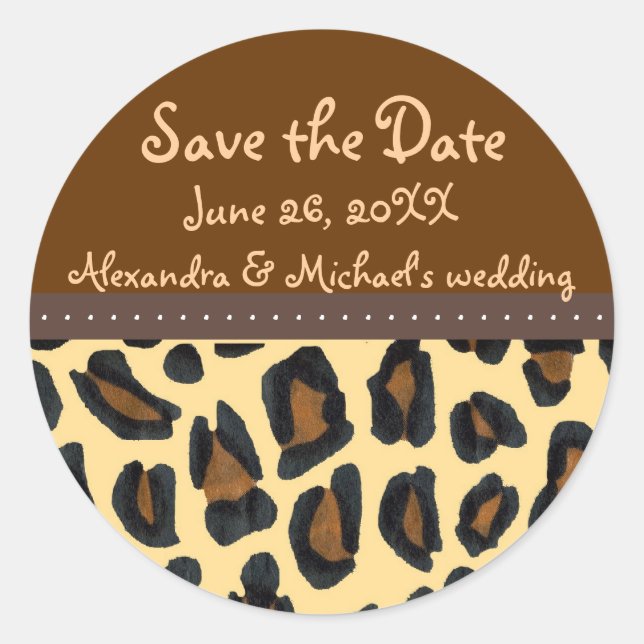 Pegatina Redonda Leopard Fur Save the Date (Anverso)