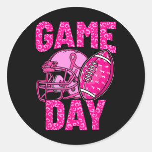 Pegatina Redonda Leopard Game Day Pink American Football Tackle Bre