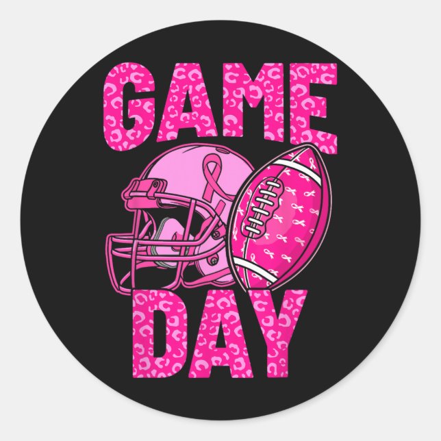 Pegatina Redonda Leopard Game Day Pink American Football Tackle Bre (Anverso)