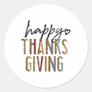Pegatina Redonda Leopard Happy Thanksgiving Fall
