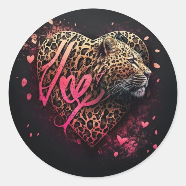 Pegatina Redonda Leopard Heart Love Graffiti Art                    (Anverso)