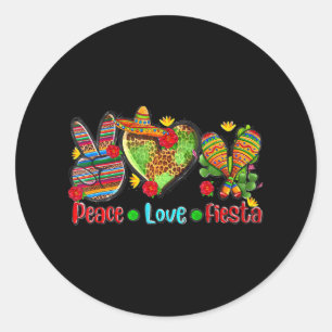 Pegatina Redonda Leopard Heart Peace Love Fiesta Mexican Cinco De