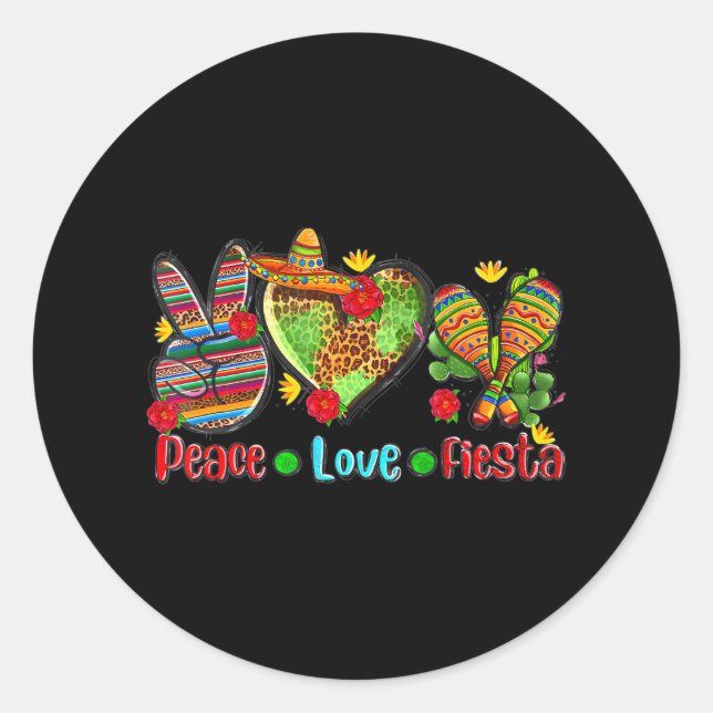 Pegatina Redonda Leopard Heart Peace Love Fiesta Mexican Cinco De (Anverso)
