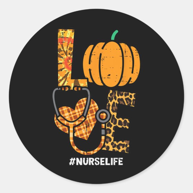 Pegatina Redonda Leopard Love Nurse Life Thankending Scrub Top Fal (Anverso)