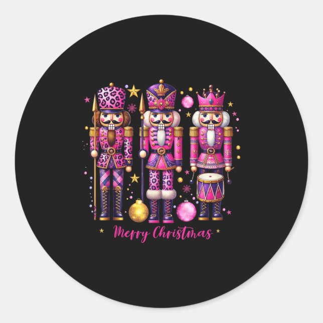 Pegatina Redonda Leopard Nutcracker Nk Christmas 2024 Xmas Pajamas  (Anverso)