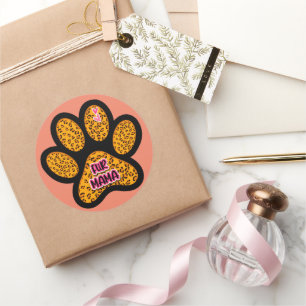 Pegatina Redonda Leopard Paw Print Fur Mama Dog Cat Aovers