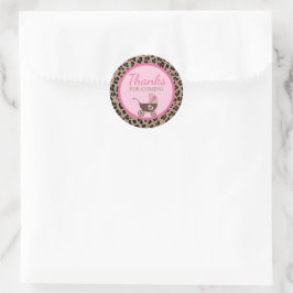 Pegatina Redonda Leopard & Pink Baby Shower Gracias Por Venir