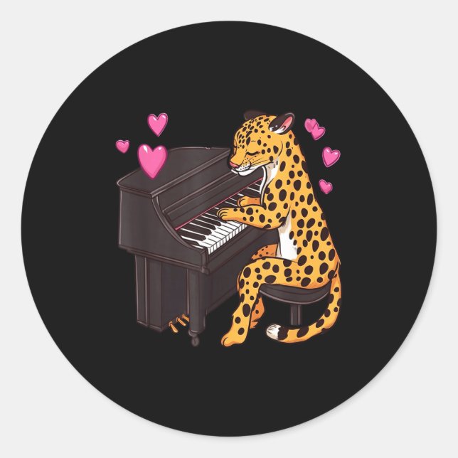 Pegatina Redonda Leopard Playing Ano Valentines Day Funny Leopard  (Anverso)