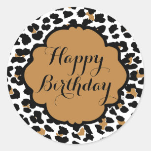 Pegatina Redonda Leopard Print Happy Birthday Pegatinas
